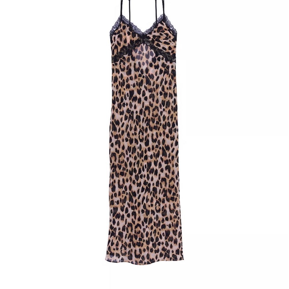 NWOT Victoria's Secret Leopard Chiffon Long Slip Dress - Size XL